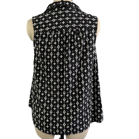 CAFFÉ MARRAKESH Sleeveless Button-Up Blouse 1X – Black & White Ikat Boho Tunic - Picture 2 of 9